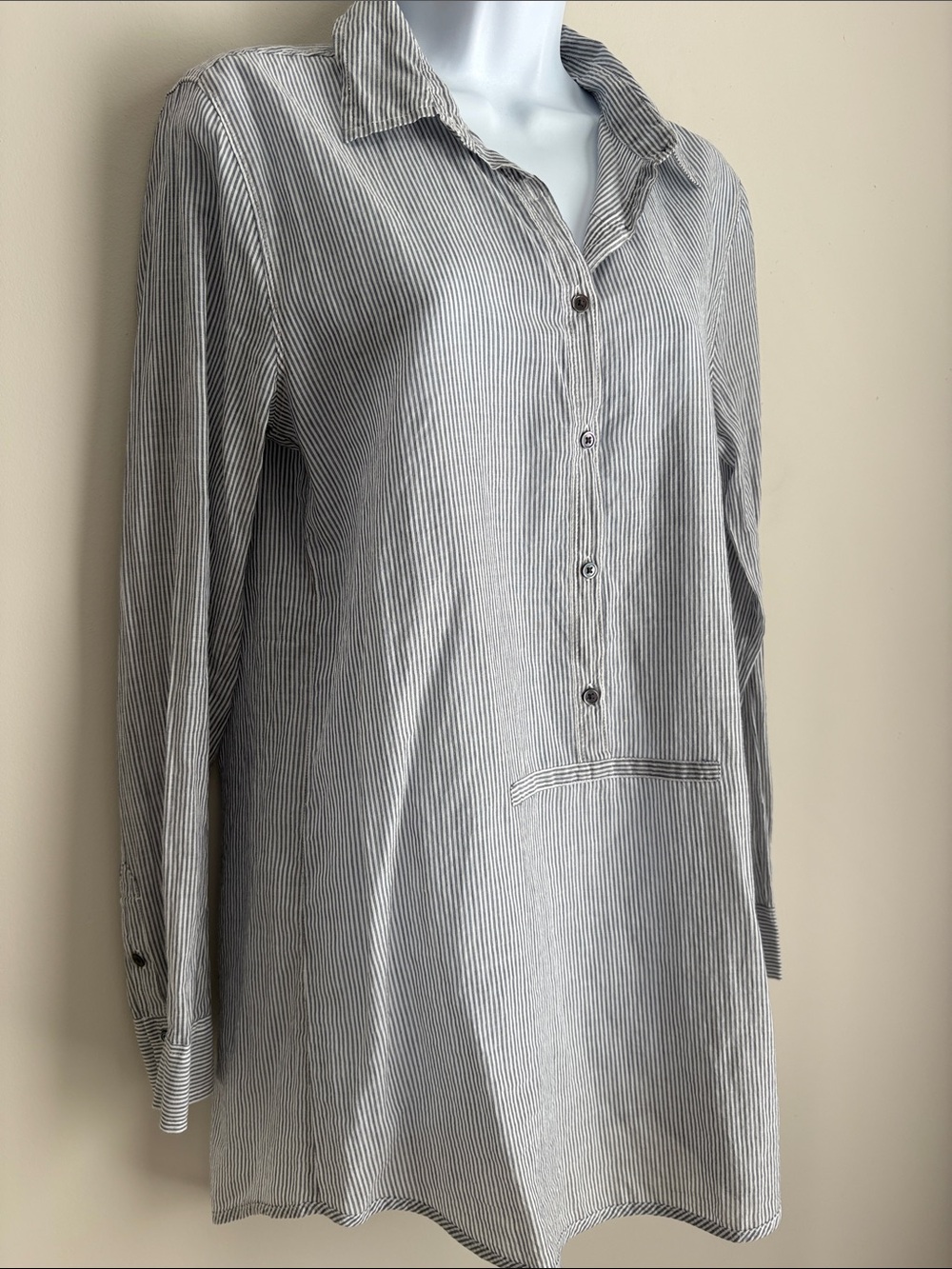 Womens J. Crew Gray & White Striped Casual Button-Down Shirt Pool Coverup